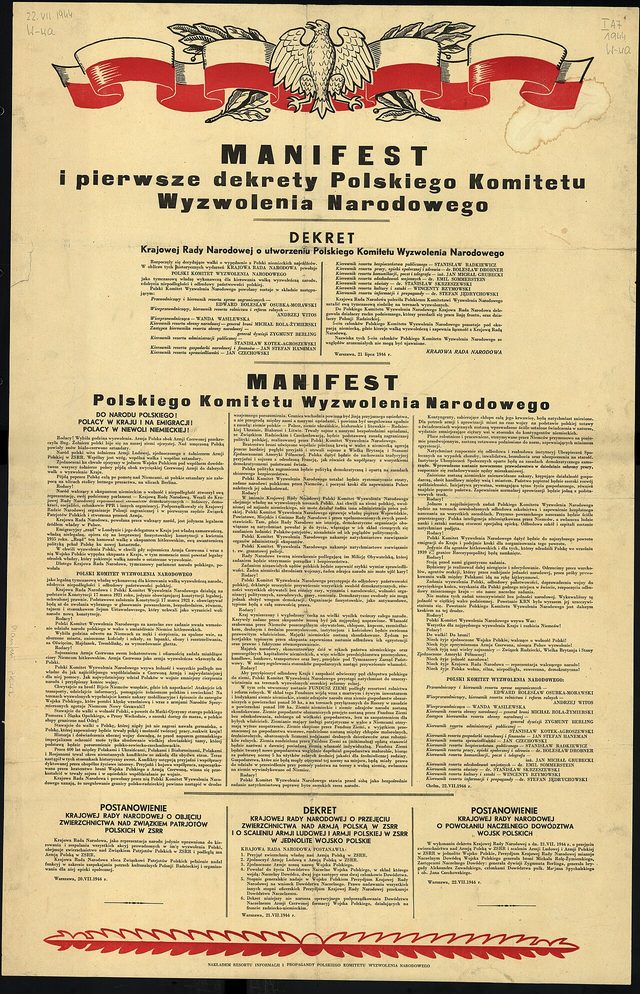 Manifest i pierwsze dekrety Polskiego Komitetu Wyzwolenia Narodowego (PKWN Manifesto poster), July 1944