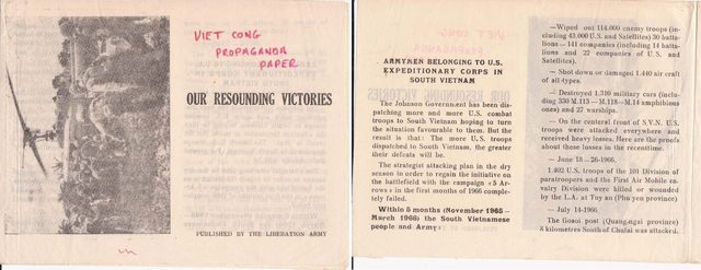Our Resounding Victories (part 1: cover and opening claims), People's Liberation Armed Forces leaflet to US servicemen, 1966