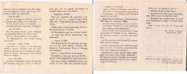 Our Resounding Victories (part 2: dated claims and appeal), People's Liberation Armed Forces leaflet to US servicemen, 1966