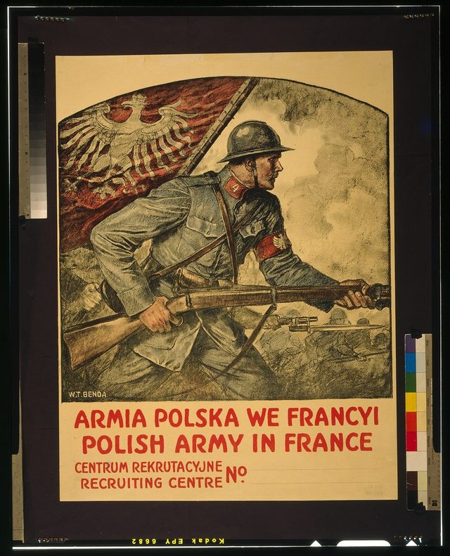 Armia Polska we Francyi (Polish Army in France), recruiting poster by W. T. Benda, 1917
