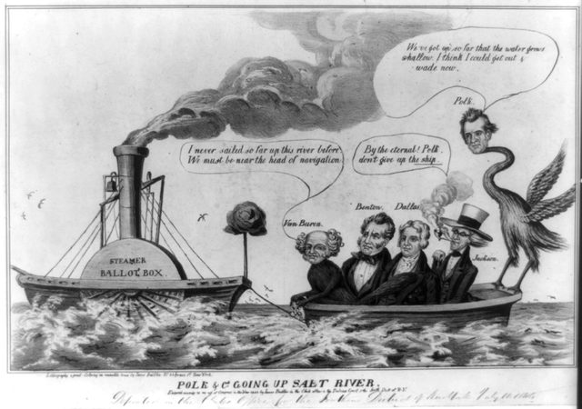 Polk & Co. Going Up Salt River (pro-Clay cartoon), 1844