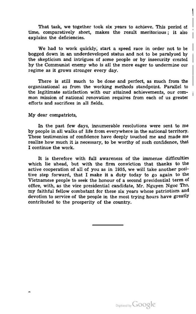 President Ngo Dinh Diem and the Election of April 9, 1961: Addresses, Statements, Programme, page 13 (candidacy statement)