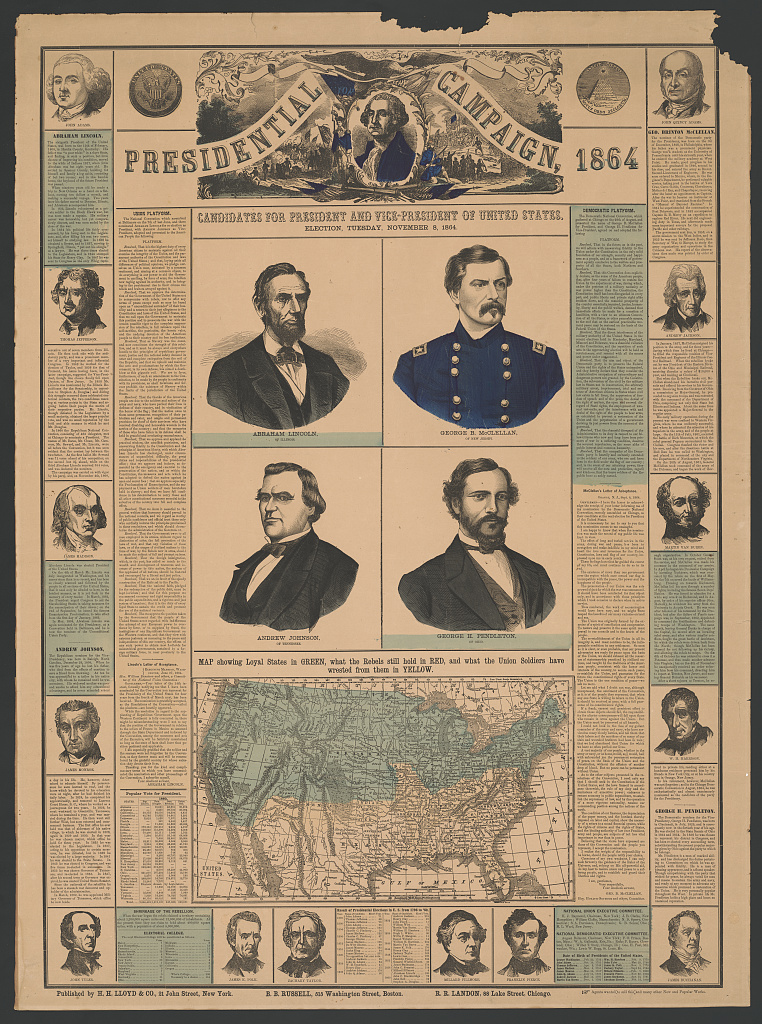 H.H. Lloyd chart with portraits, platforms and a map