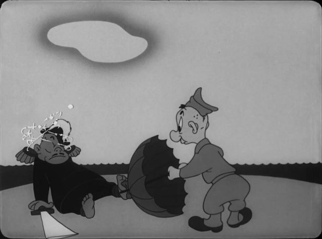 Private Snafu: No Buddy Atoll, frame of a dazed Japanese naval officer caricature