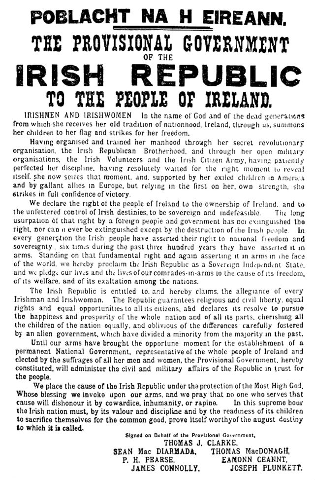Proclamation of the Irish Republic (Poblacht na hÉireann), Easter Rising