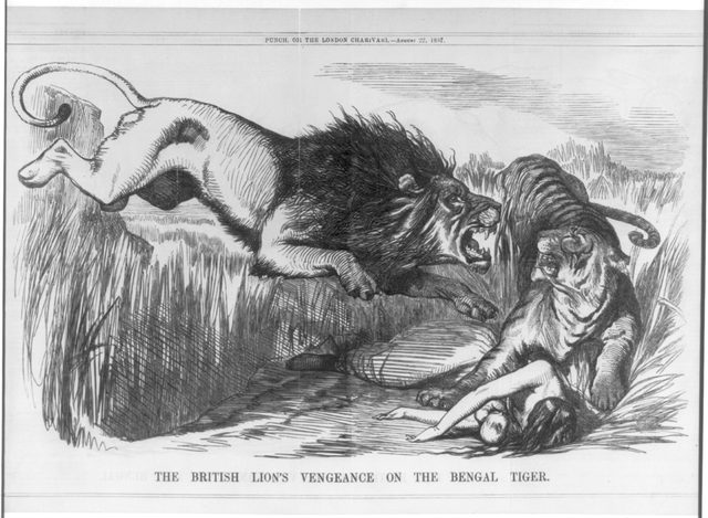 "The British Lion's Vengeance on the Bengal Tiger" (Punch, 1857)