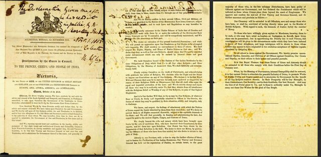 Proclamation by the Queen in Council, to the Princes, Chiefs, and People of India (printed sheet, Allahabad, 1 November 1858)