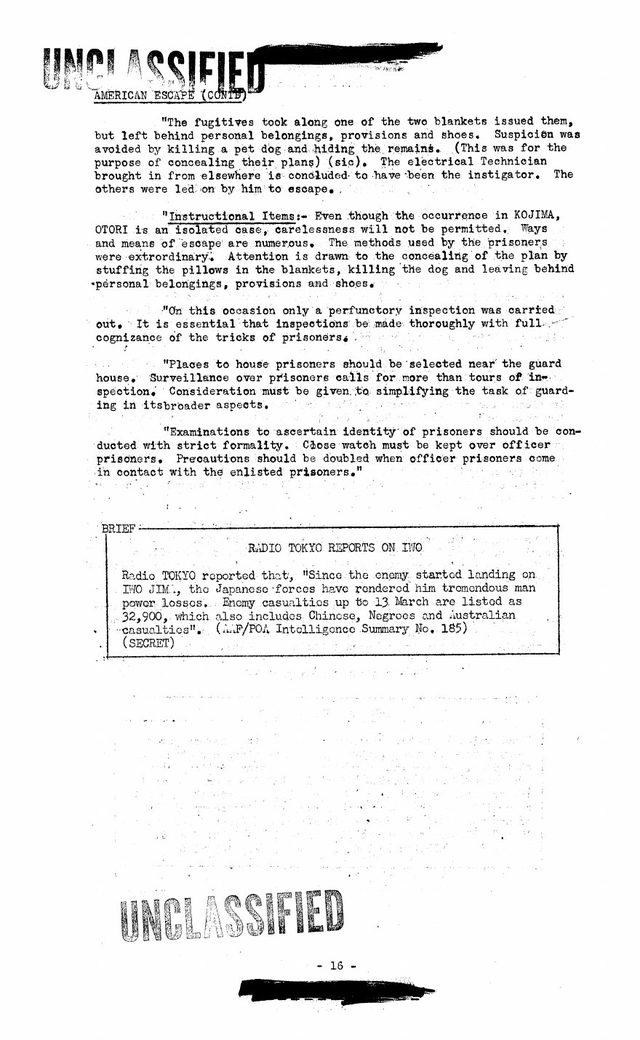 Radio Tokyo Reports on Iwo, as quoted in a U.S. Army intelligence bulletin