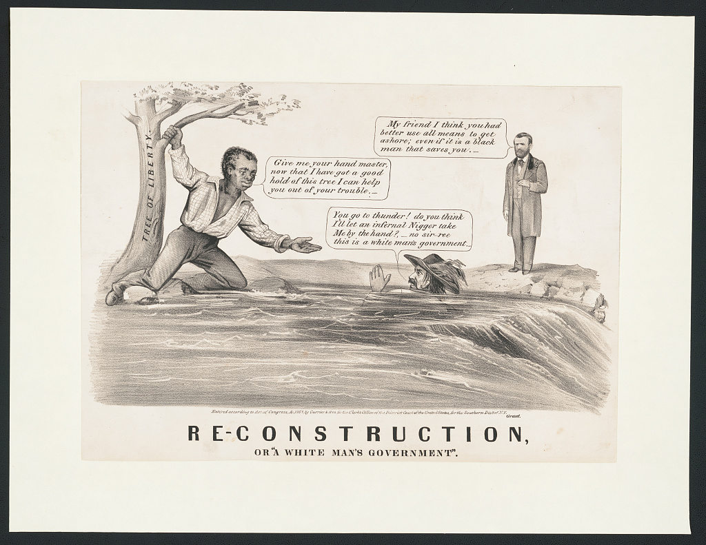 Re-construction, or a white man's government: a Black man offers a hand to a drowning white man