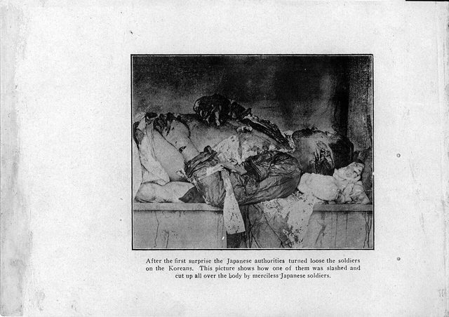 "Red Cross pamphlet on March 1st Movement" (Rev. Soon Hyun Collected Works), p. 24: photograph captioned "merciless Japanese soldiers"