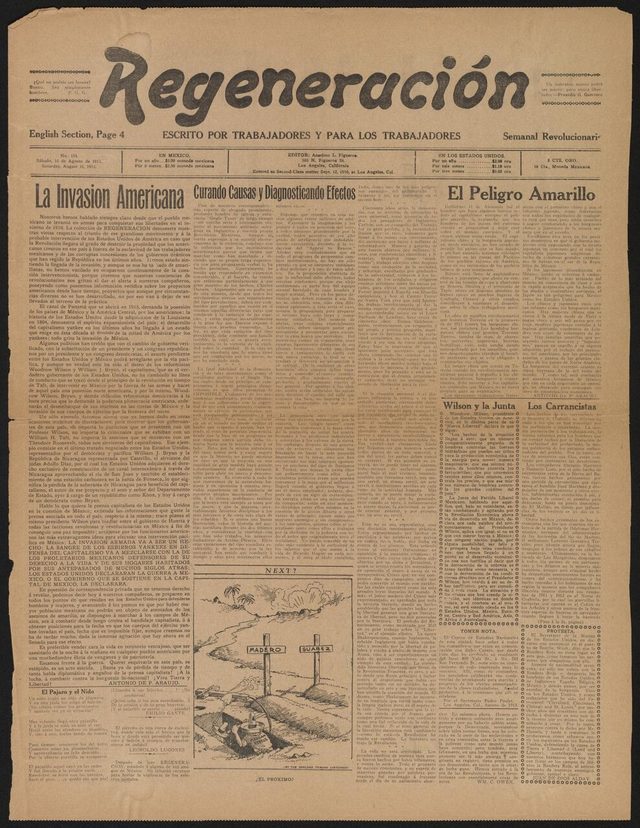 Regeneración, weekly, front page (Los Angeles, 16 August 1913)