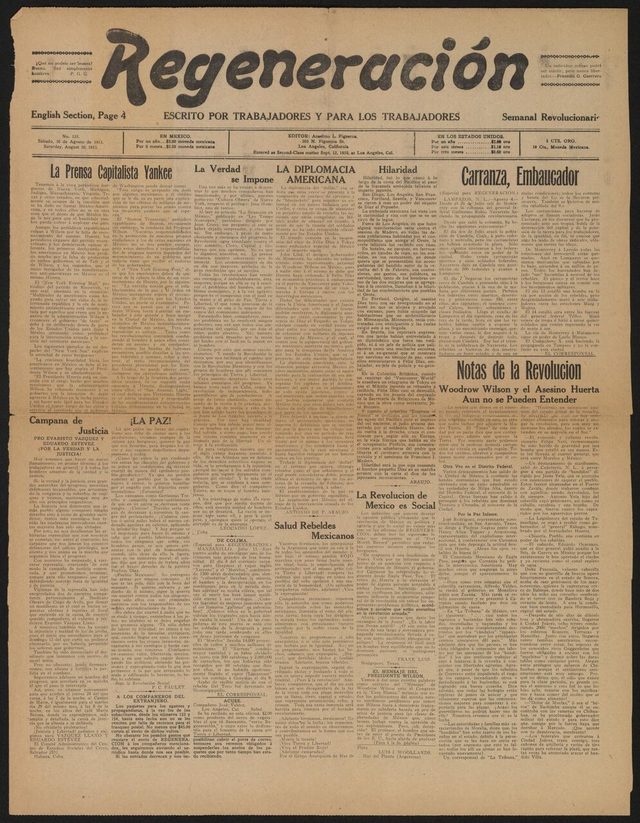 Regeneración, weekly, front page (Los Angeles, 30 August 1913)