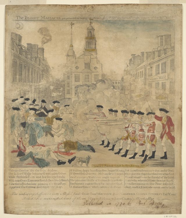 The Bloody Massacre perpetrated in King Street Boston on March 5th 1770 by a party of the 29th Regt.