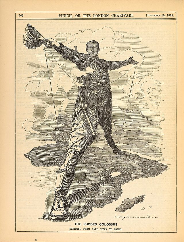 The Rhodes Colossus: striding from Cape Town to Cairo (Punch, 10 December 1892)