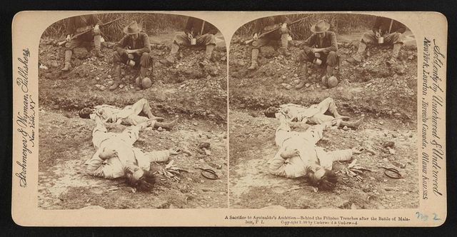 "A Sacrifice to Aguinaldo's Ambition" (commercial stereograph, 1899)