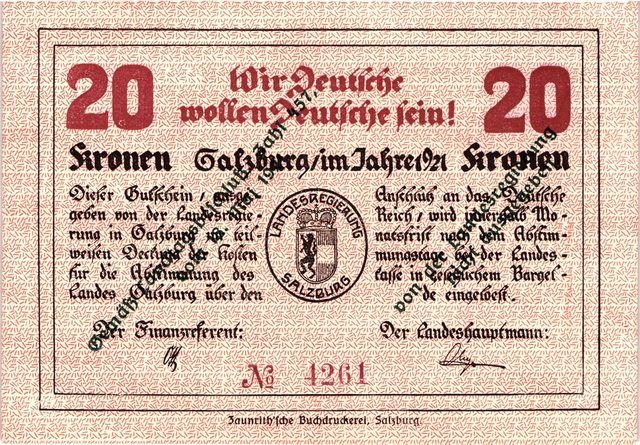 Salzburg 20-Kronen "Anschluss" voucher (1921)
