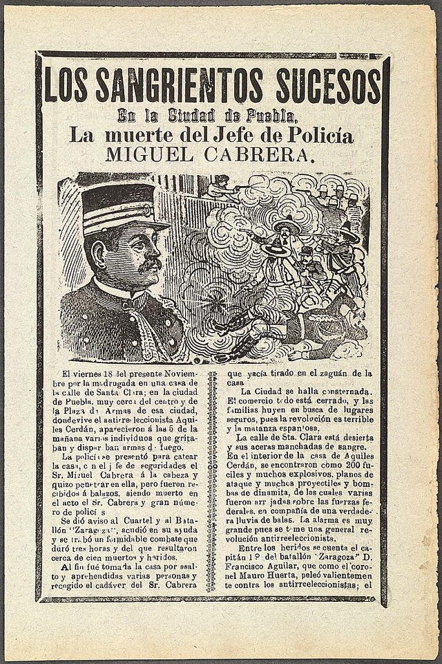 Los sangrientos sucesos en la ciudad de Puebla: la muerte del Jefe de Policía Miguel Cabrera (The Bloody Events in the City of Puebla: The Death of Police Chief Miguel Cabrera)