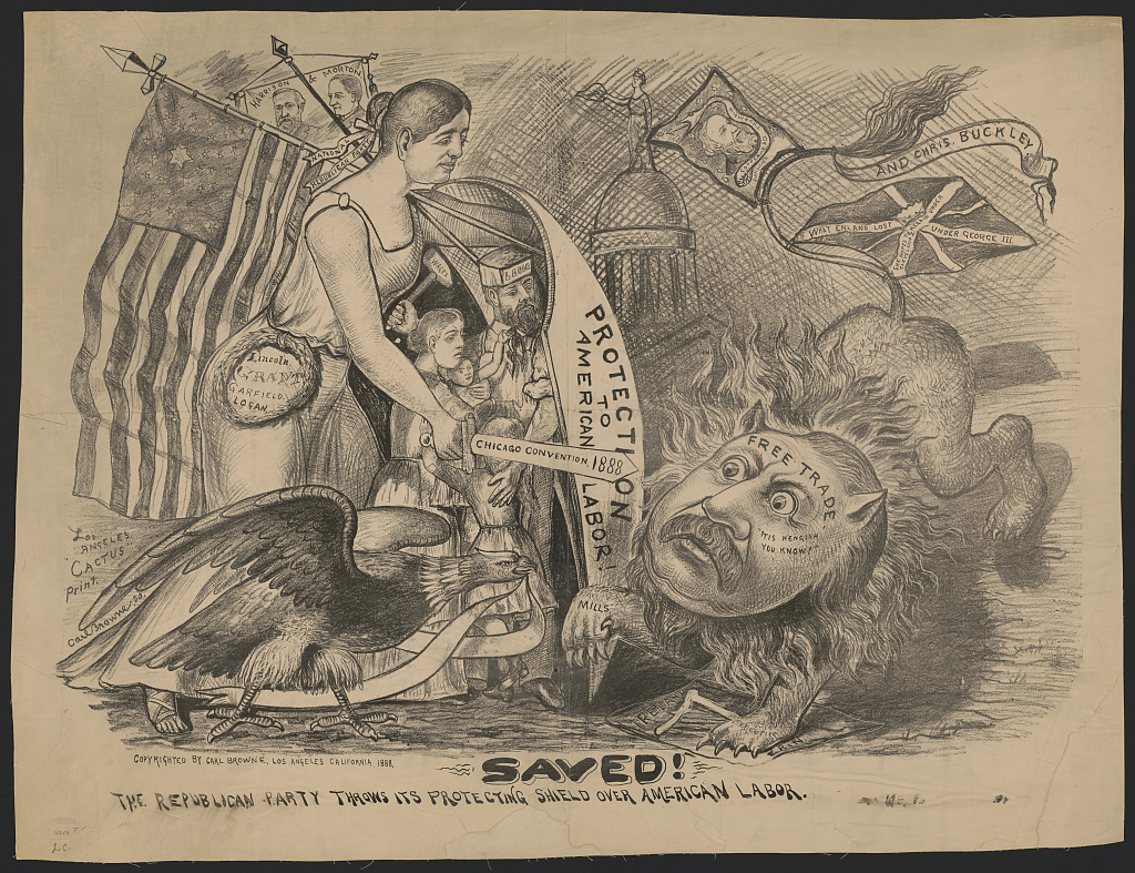 Saved! The Republican Party throws its protecting shield over American labor, Carl Browne, 1888