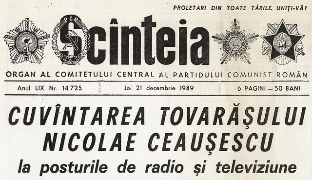 Scînteia, 21 December 1989: "Cuvîntarea tovarășului Nicolae Ceaușescu la posturile de radio și televiziune"