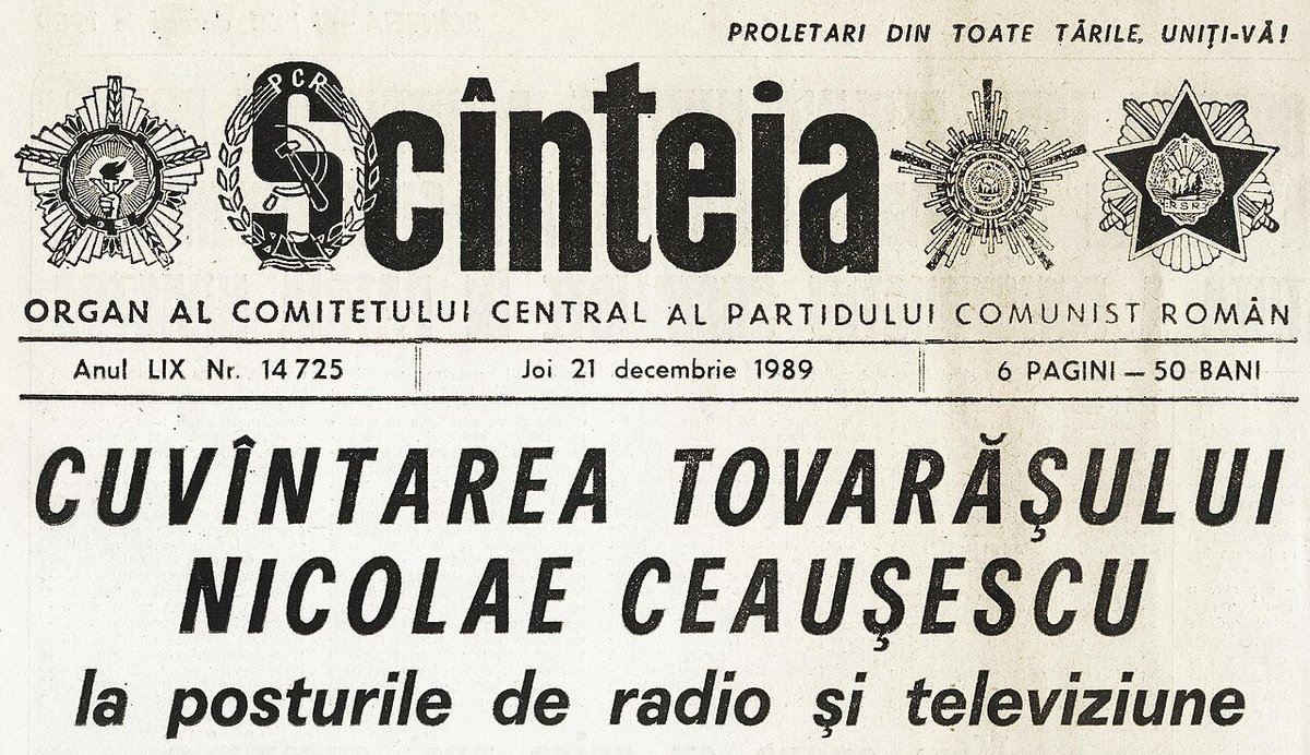Scînteia, 21 December 1989: "Cuvîntarea tovarășului Nicolae Ceaușescu la posturile de radio și televiziune"
