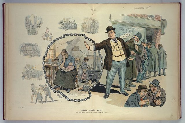 "Shall Women Vote?" (Puck centerfold, 31 March 1909)