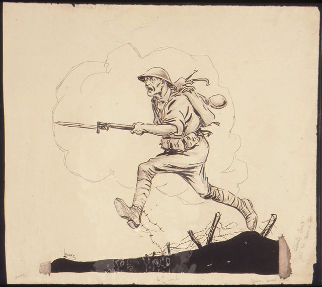 (Soldier Charging Through Barbed Wire), original drawing