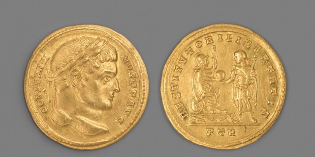 Gold solidus of Constantine I, reverse RESTITVTORI LIBERTATIS