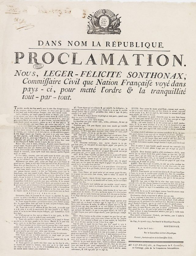 Proclamation de Sonthonax en créole, Cap-Français (Proclamation of Commissioner Sonthonax in Creole)