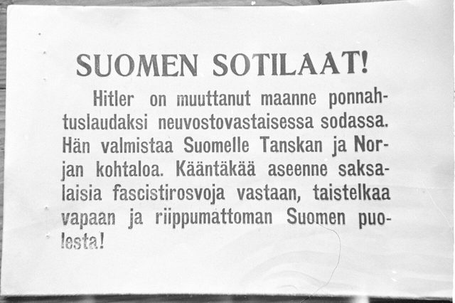 Suomen sotilaat! (Soldiers of Finland!): Soviet leaflet on a springboard against the USSR and the fate of Denmark and Norway