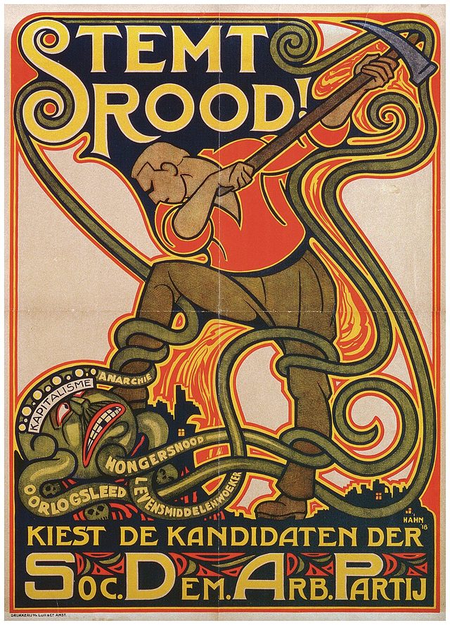 Stemt Rood! Kiest de kandidaten der Soc. Dem. Arb. Partij (Vote Red! Choose the candidates of the Social Democratic Workers' Party), poster by Albert Hahn