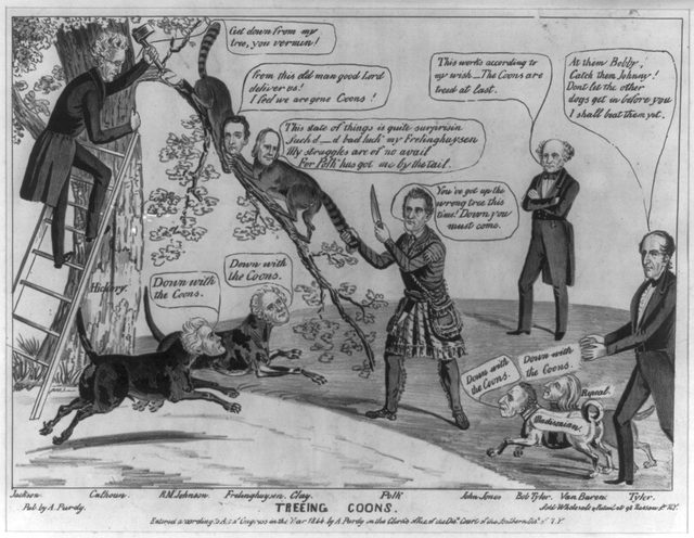 Treeing Coons (pro-Polk cartoon), 1844