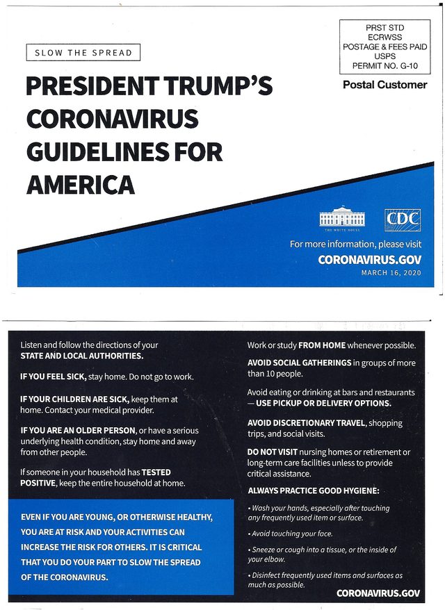 President Trump's Coronavirus Guidelines for America (household mailer)
