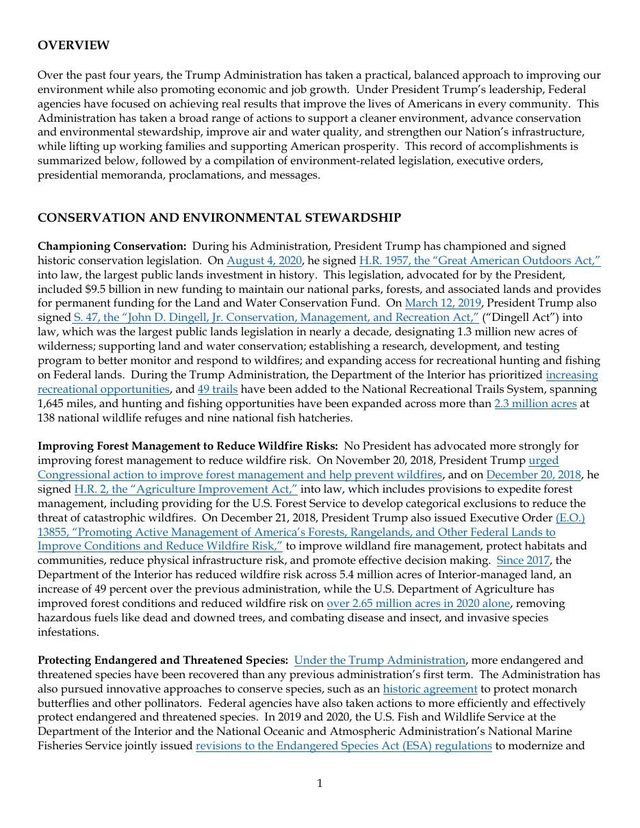 The Trump Administration's Environmental Accomplishments (overview page)