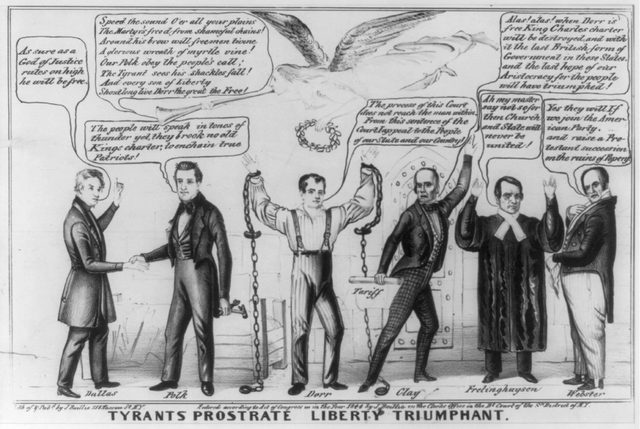 Tyrants Prostrate, Liberty Triumphant (pro-Polk cartoon on Dorr), 1844