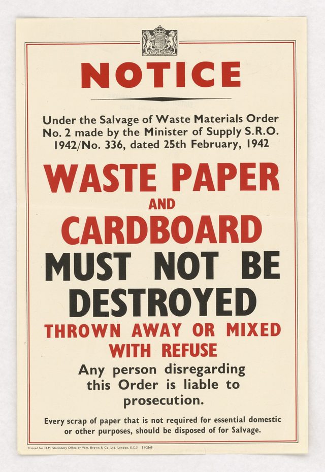 Notice: Waste Paper and Cardboard Must Not Be Destroyed, Thrown Away or Mixed With Refuse