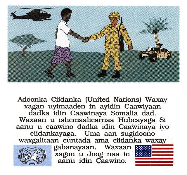 UNITAF handshake leaflet for Somalia (Operation Restore Hope, 1993)