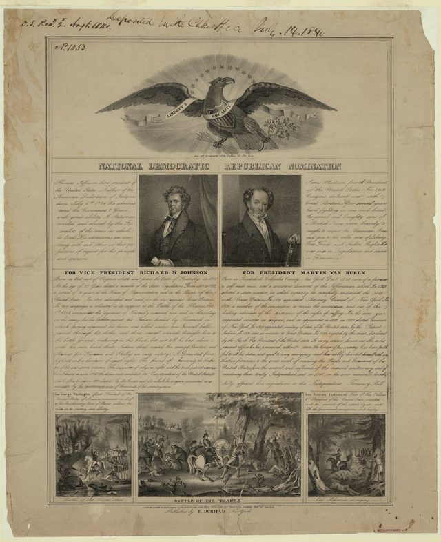 'National Democratic Republican Nomination' broadside for Van Buren and Johnson, 1840
