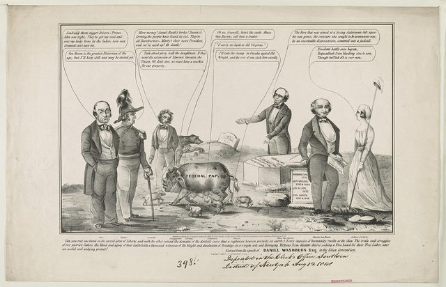 'Can you rest one hand on the sacred altar of Liberty...' (Free Soil cartoon, Currier), 1848