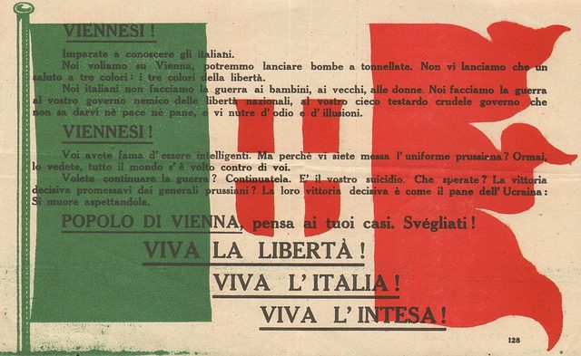 'Viennesi!' tricolour leaflet dropped over Vienna in D'Annunzio's flight, 9 August 1918