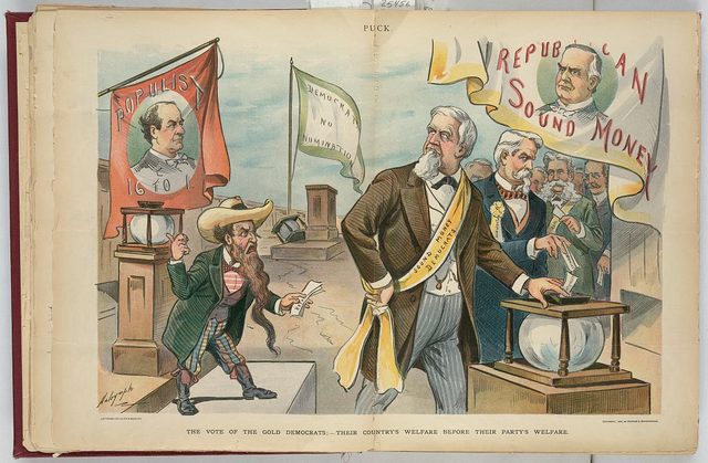 The Vote of the Gold Democrats; Their Country's Welfare Before Their Party's Welfare (Puck, 12 September 1900)
