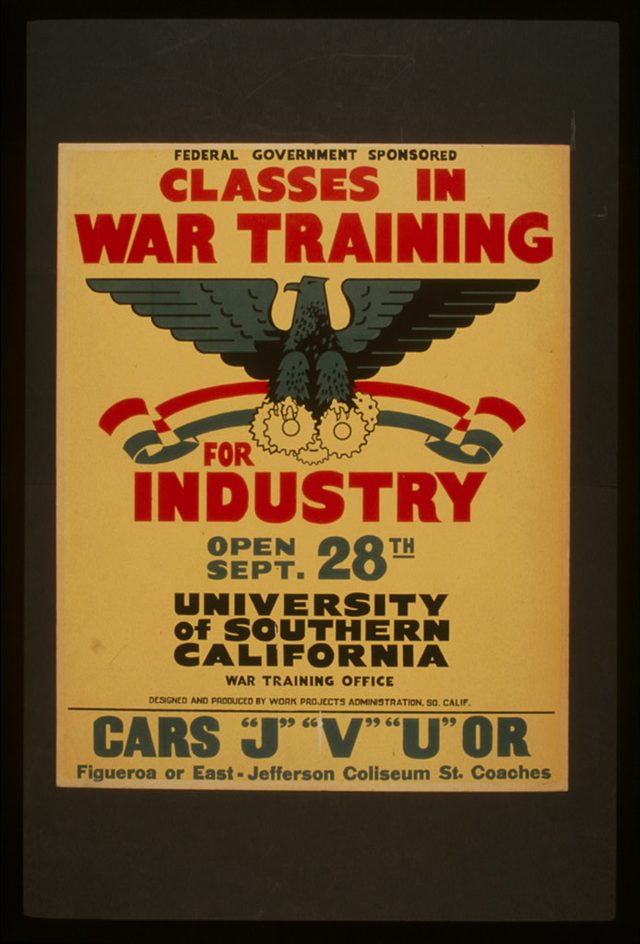 "Federal Government Sponsored Classes in War Training for Industry" (WPA, University of Southern California, 1941-1943)