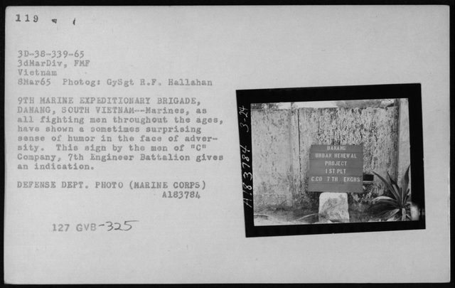 Welcome the Marines to Le My (banner, 8 March 1965)
