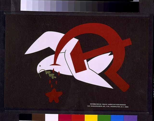 Dove stabbed by a hammer and sickle