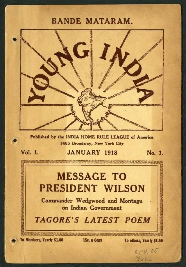 Young India, monthly, front page (New York, January 1918)