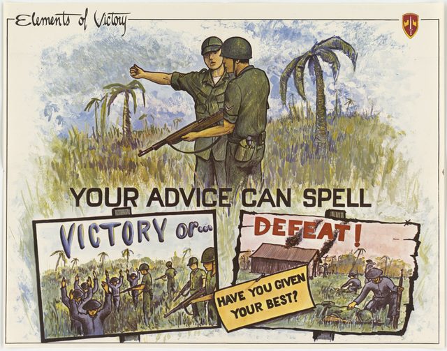 Your Advice Can Spell Victory or Defeat poster (English, Elements of Victory series, Saigon)