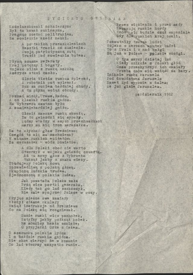 "Życiorys generała": anonymous typed satirical verse biography of General Jaruzelski