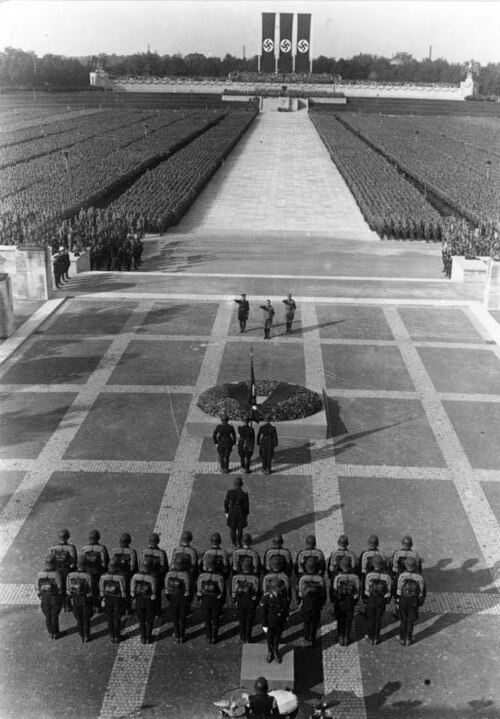 SA and SS ranks assembled on the Luitpold Arena at the 1934 Nuremberg Party Rally