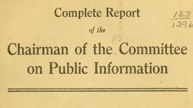 Title page of the Complete Report of the Chairman of the Committee on Public Information, 1917: 1918: 1919, Government Printing Office, 1920