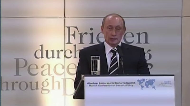 Vladimir Putin speaking at the Munich Conference on Security Policy, February 10, 2007