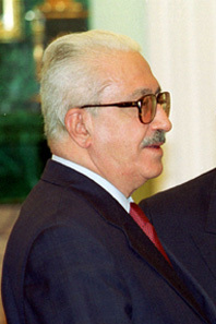 Tariq Aziz in profile at a meeting in Moscow on 26 July 2000